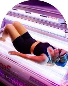Tanning Shop Ireland customer relaxing in a professional tanning bed.. Tanning Shop Ireland customer relaxing in a professional tanning bed..